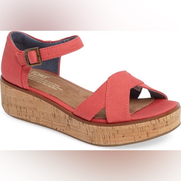TOMS Pre-Owned Women’s Harper cork low platform wedge Coral sandals Size 7.5 - Picture 10 of 11